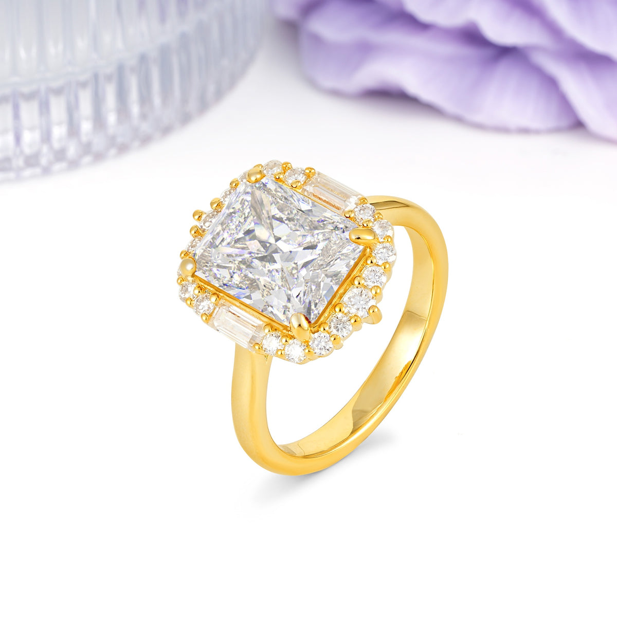 Unique & Classic 4-Prong Emerald Cut Moissanite Engagement Ring - Additional view