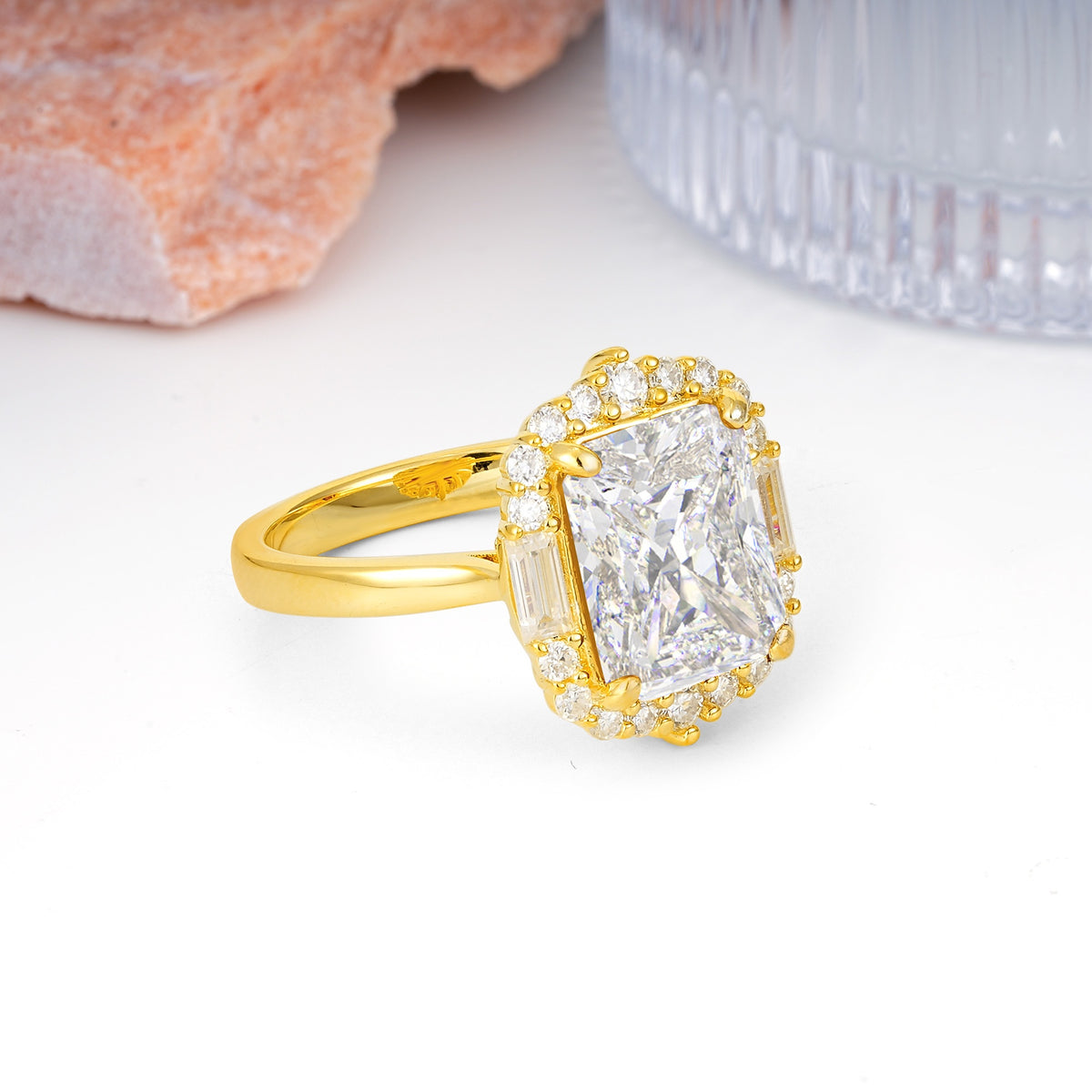 Unique & Classic 4-Prong Emerald Cut Moissanite Engagement Ring - Additional view