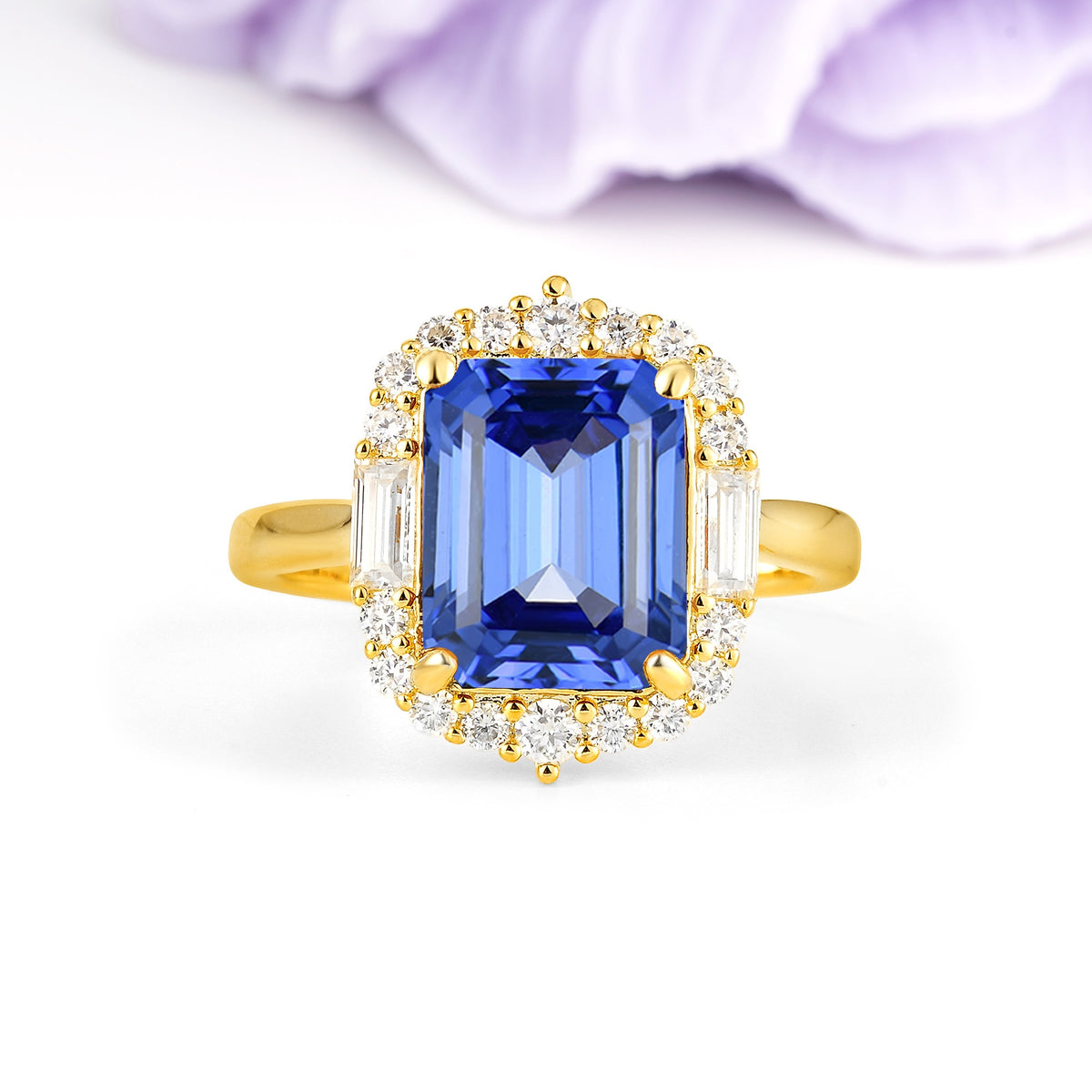 Unique & Classic 4-Prong Emerald Cut Sapphire Engagement Ring - Additional view