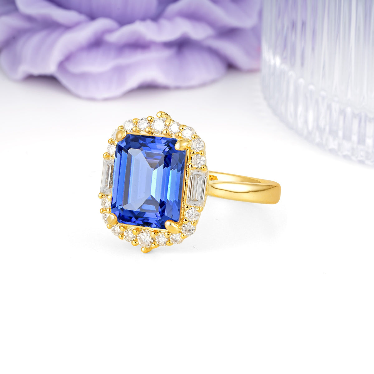 Unique & Classic 4-Prong Emerald Cut Sapphire Engagement Ring - Additional view