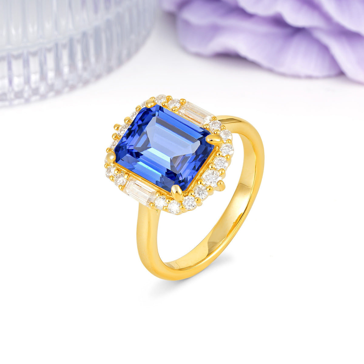 Unique & Classic 4-Prong Emerald Cut Sapphire Engagement Ring - Additional view
