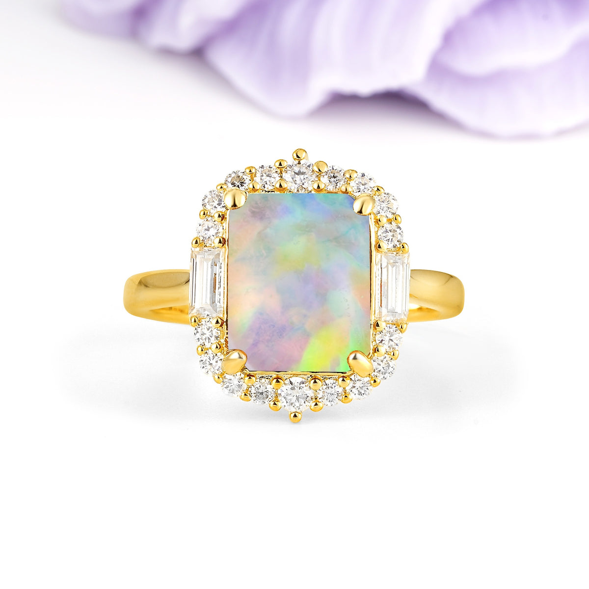 Unique & Classic 4-Prong Emerald Cut Fire Opal Engagement Ring - Additional view