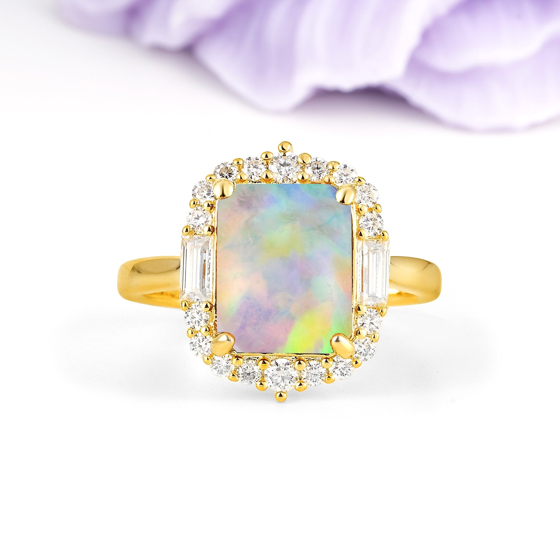 Unique & Classic 4-Prong Emerald Cut Fire Opal Engagement Ring - Additional view