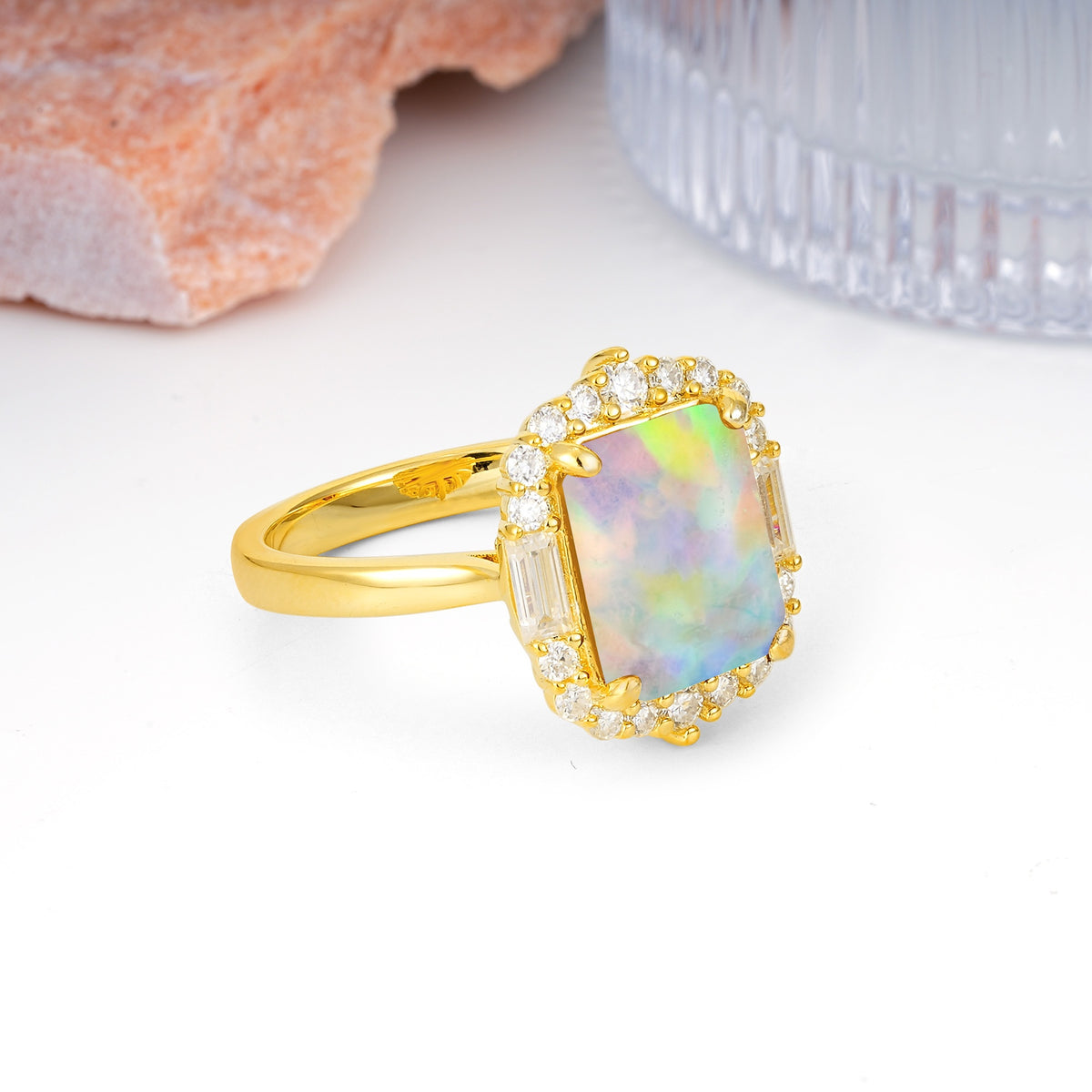 Unique & Classic 4-Prong Emerald Cut Fire Opal Engagement Ring - Additional view