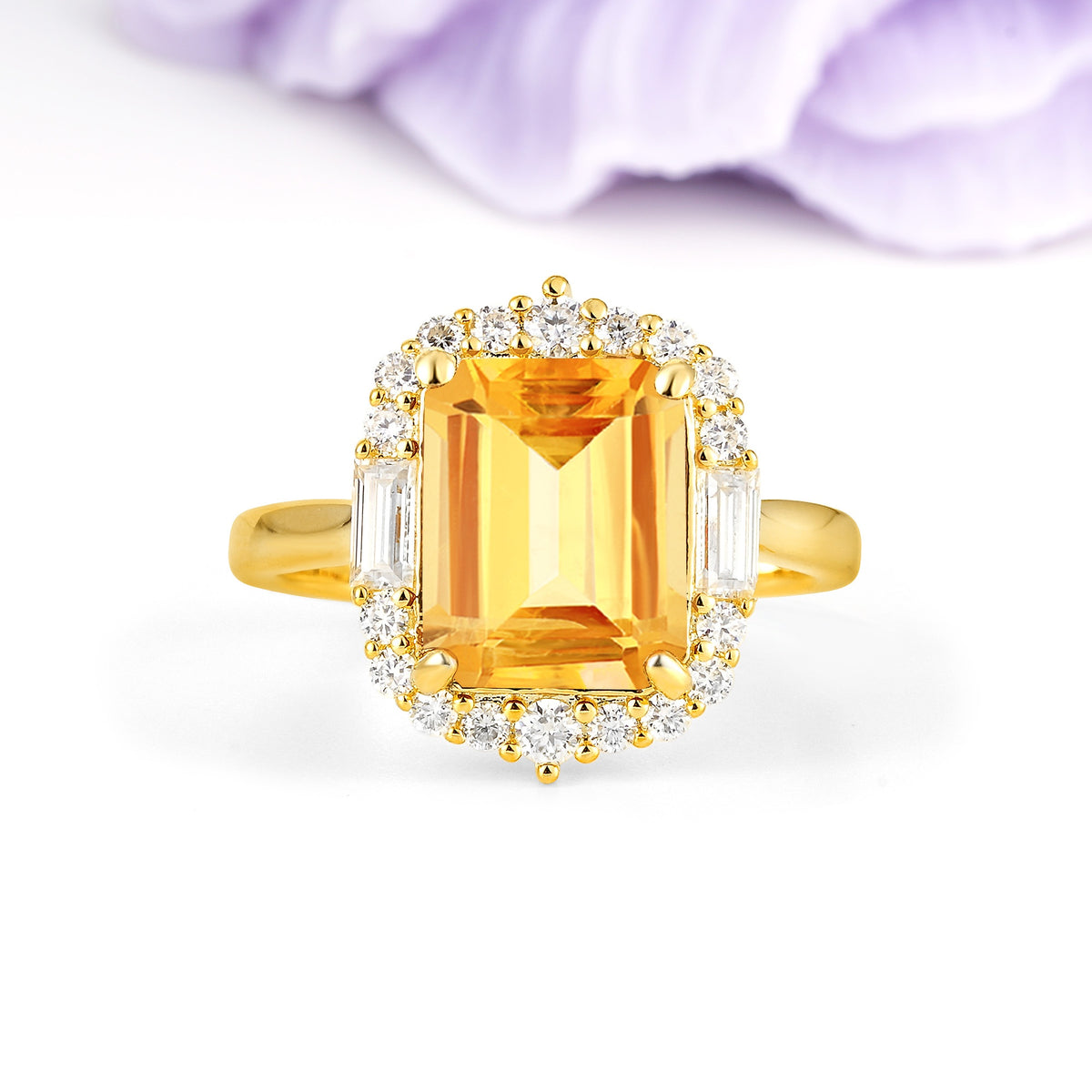 Unique & Classic 4-Prong Emerald Cut Citrine Engagement Ring - Additional view