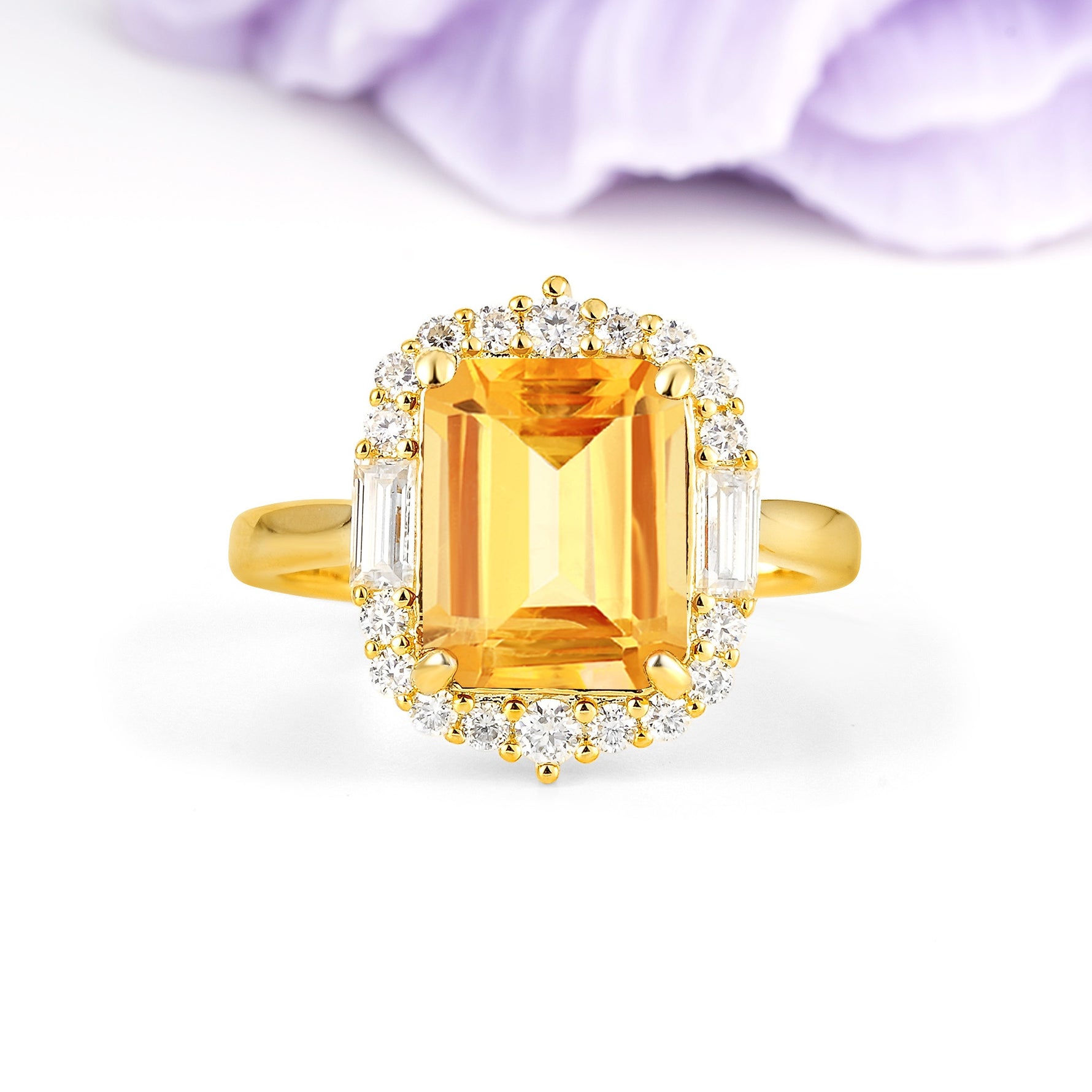 Unique & Classic 4-Prong Emerald Cut Citrine Engagement Ring - Additional view
