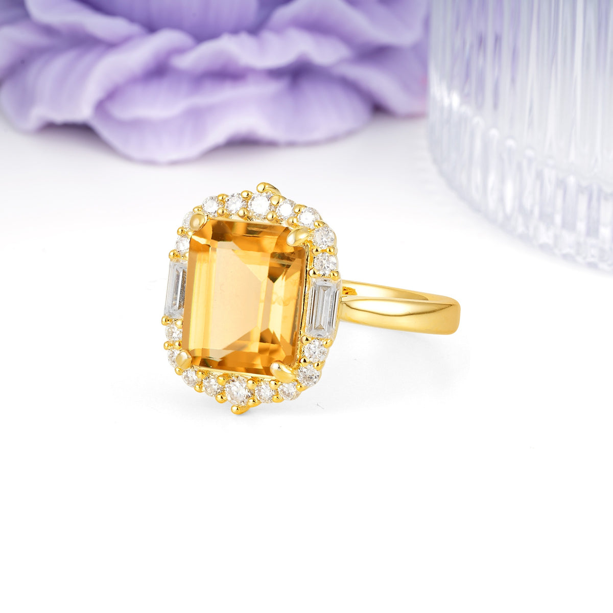 Unique & Classic 4-Prong Emerald Cut Citrine Engagement Ring - Additional view