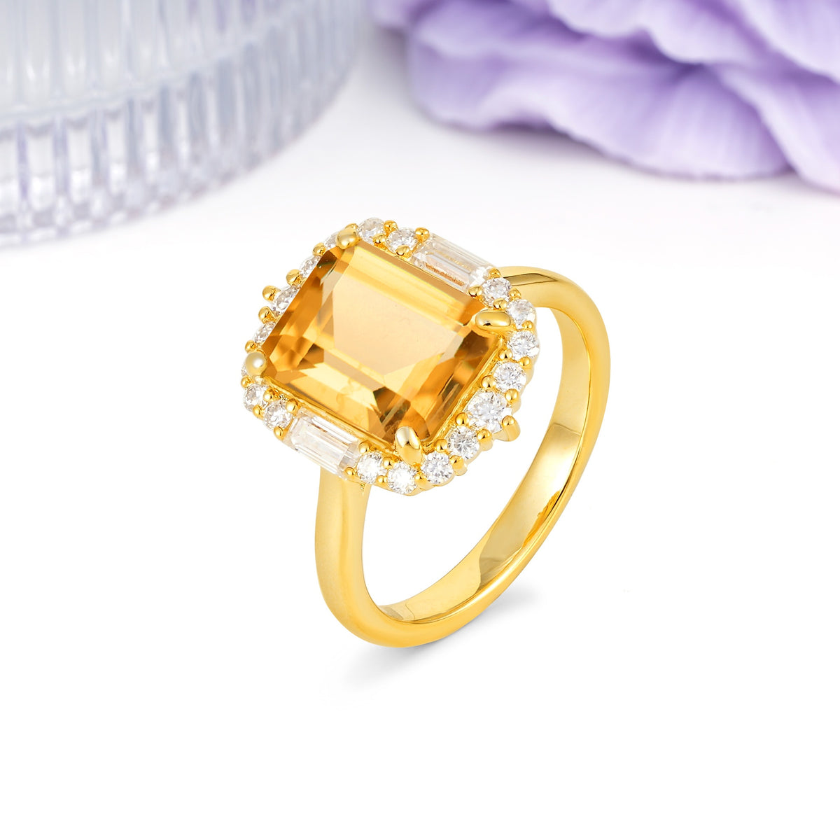 Unique & Classic 4-Prong Emerald Cut Citrine Engagement Ring - Additional view