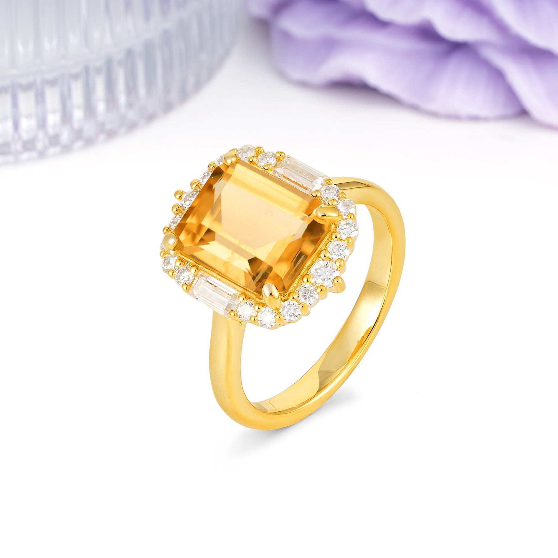 Unique & Classic 4-Prong Emerald Cut Citrine Engagement Ring - Additional view