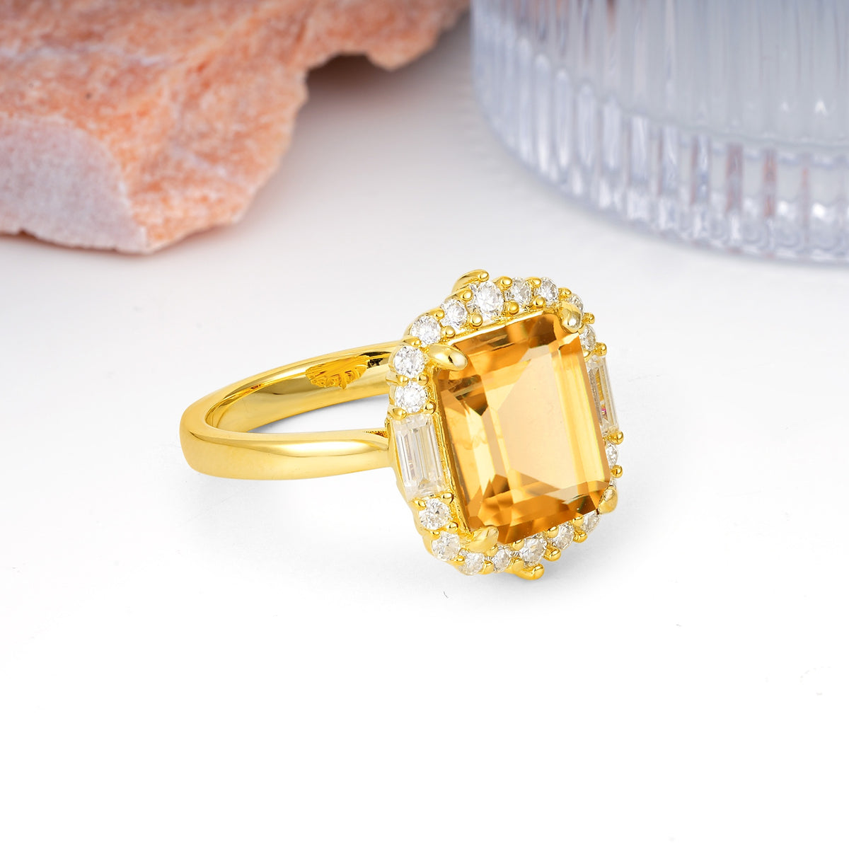 Unique & Classic 4-Prong Emerald Cut Citrine Engagement Ring - Additional view