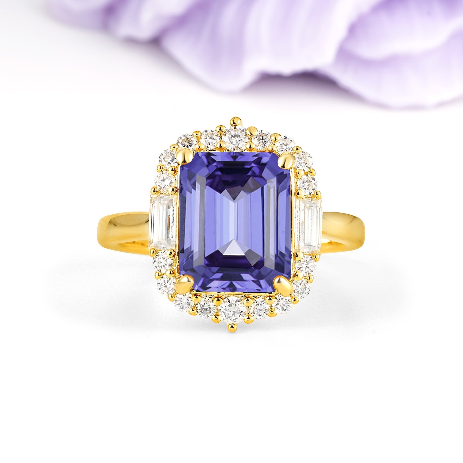 Unique & Classic 4-Prong Emerald Cut Tanzanite Engagement Ring - Additional view