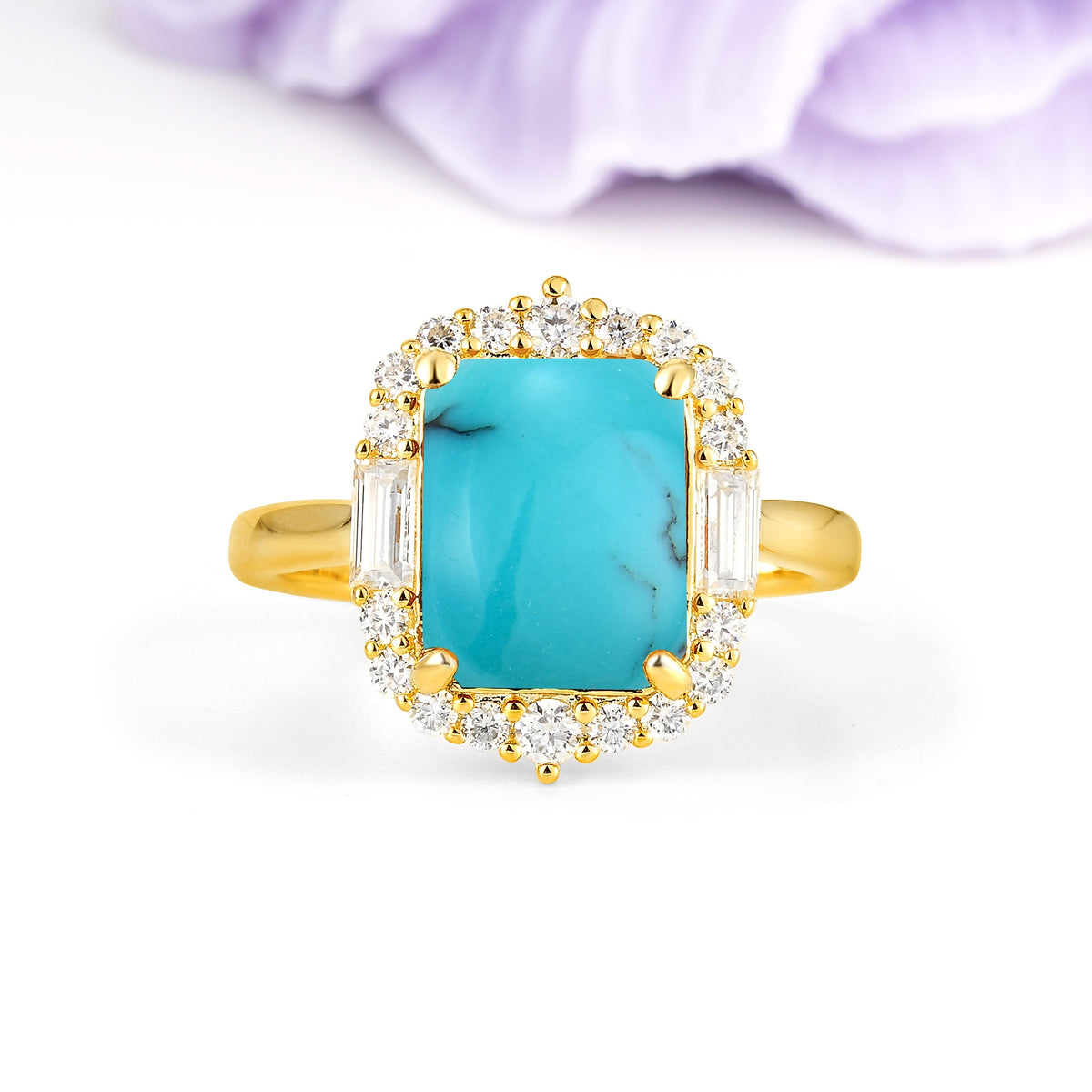 Unique & Classic 4-Prong Emerald Cut Turquoise Engagement Ring - Additional view