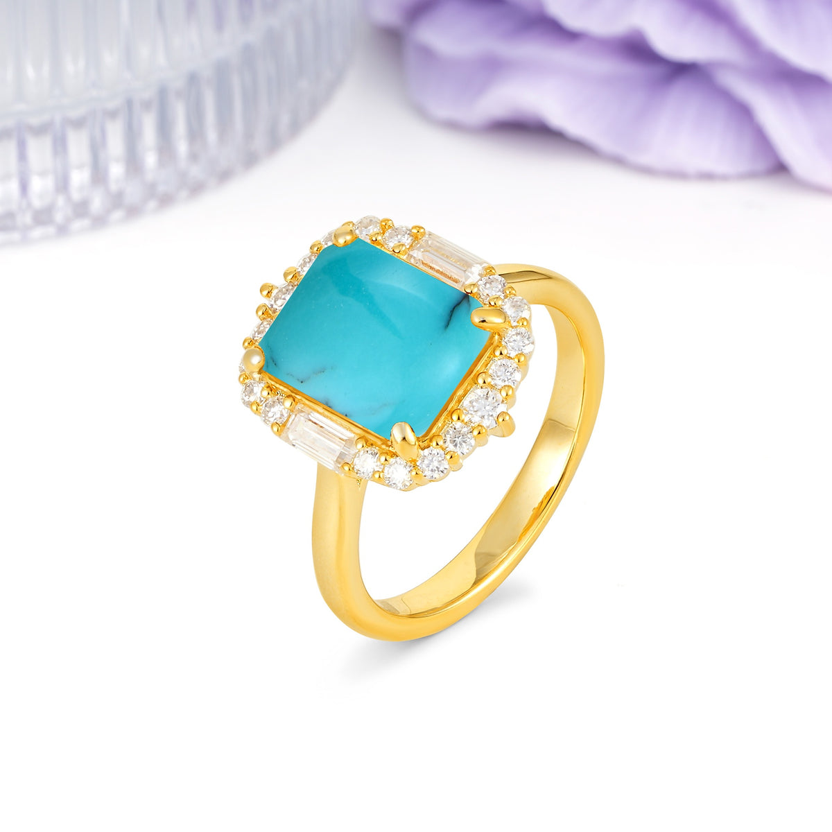 Unique & Classic 4-Prong Emerald Cut Turquoise Engagement Ring - Additional view