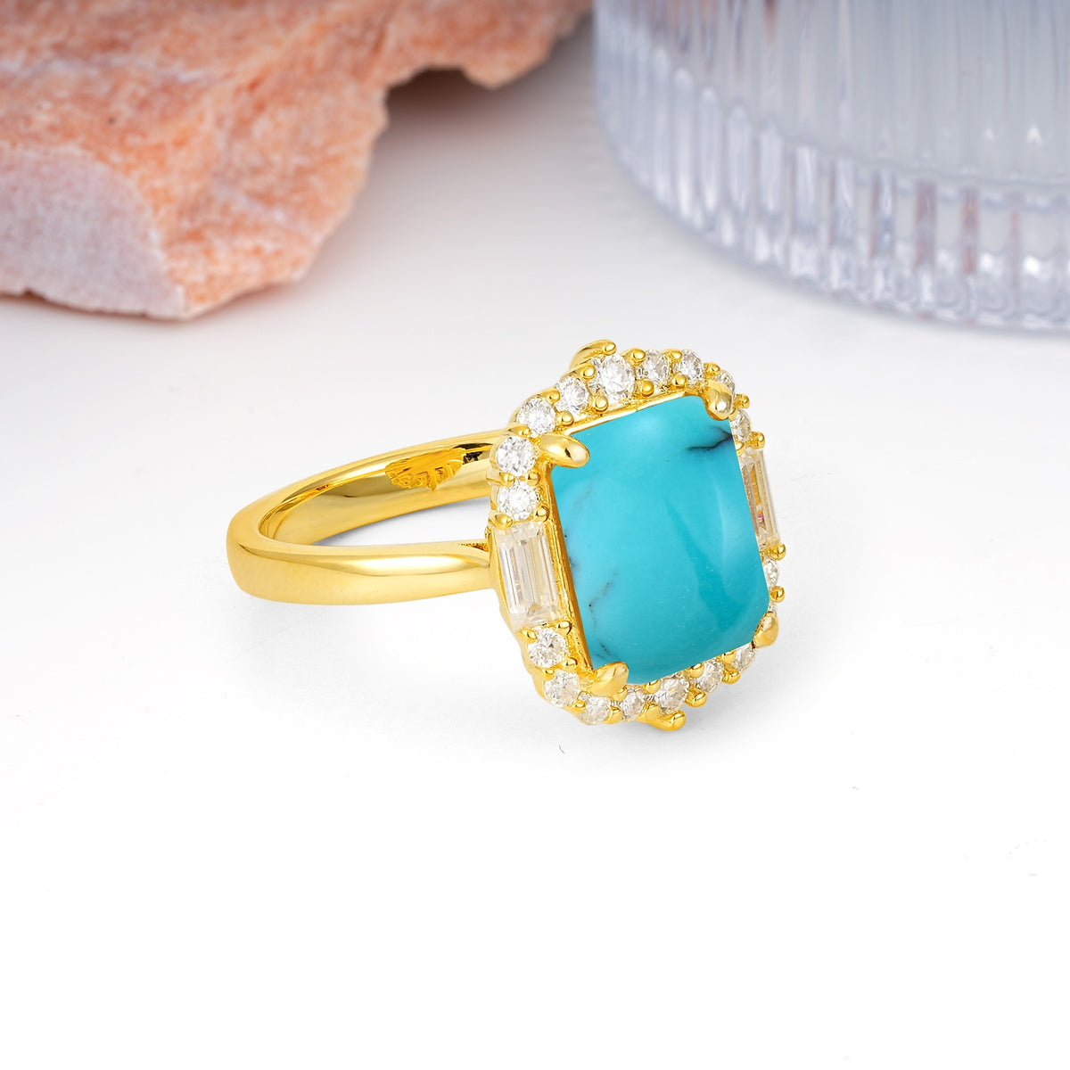 Unique & Classic 4-Prong Emerald Cut Turquoise Engagement Ring - Additional view