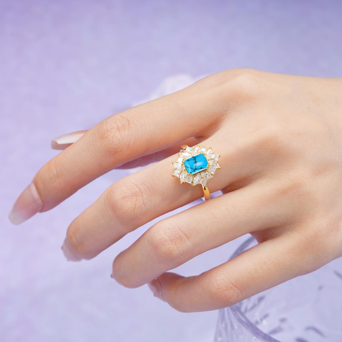 Unique & Classic 4-Prong Emerald Cut Turquoise Engagement Ring