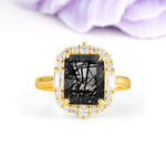 Unique & Classic 4-Prong Emerald Cut Black Rutilated Quartz Engagement Ring - Additional view