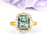 Unique & Classic 4-Prong Emerald Cut Moss Agate Engagement Ring - Additional view