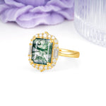 Unique & Classic 4-Prong Emerald Cut Moss Agate Engagement Ring - Additional view