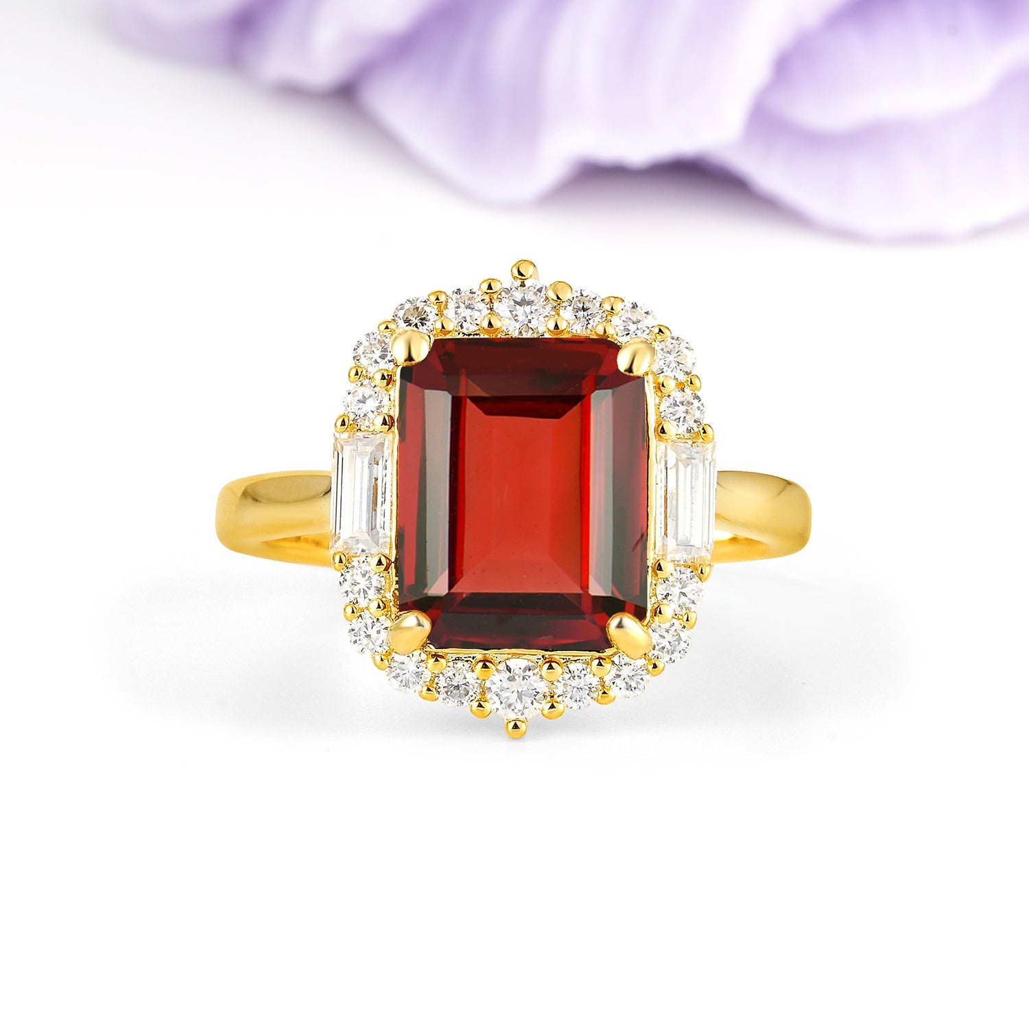 Unique & Classic 4-Prong Emerald Cut Garnet Engagement Ring - Additional view