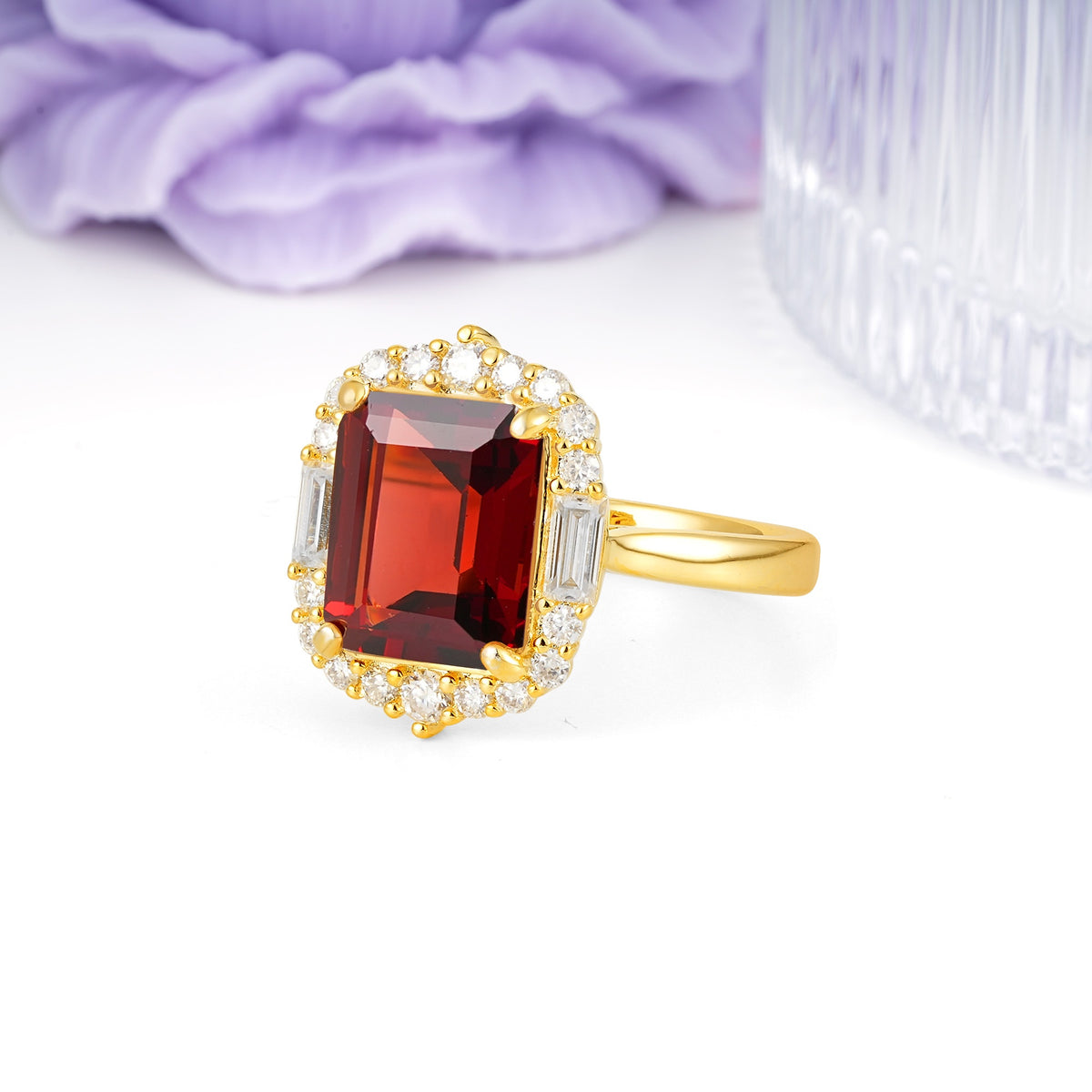 Unique & Classic 4-Prong Emerald Cut Garnet Engagement Ring - Additional view
