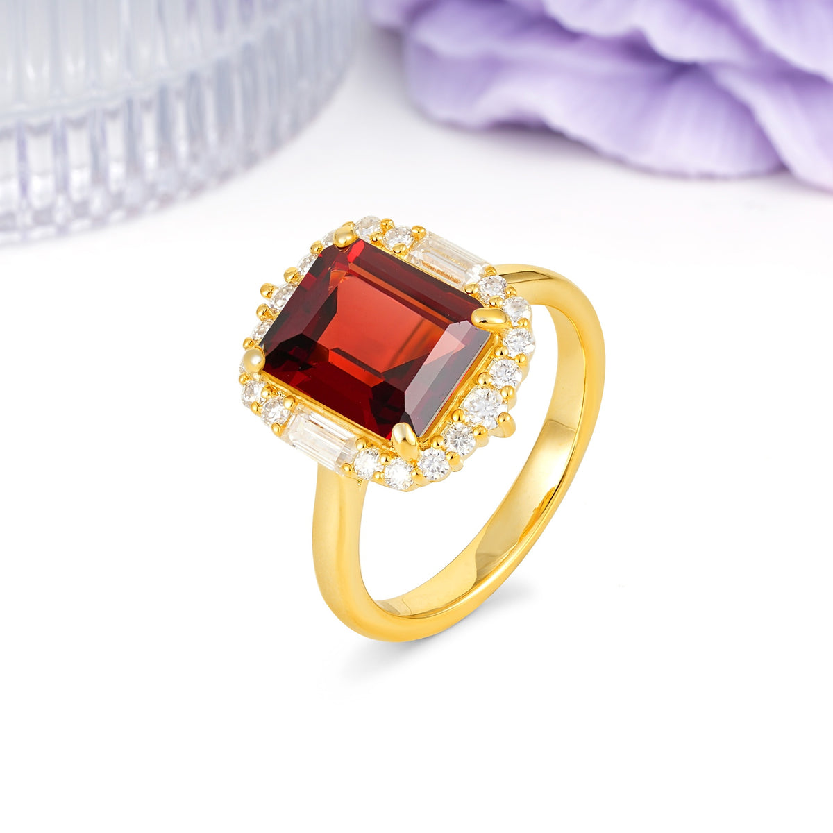 Unique & Classic 4-Prong Emerald Cut Garnet Engagement Ring - Additional view