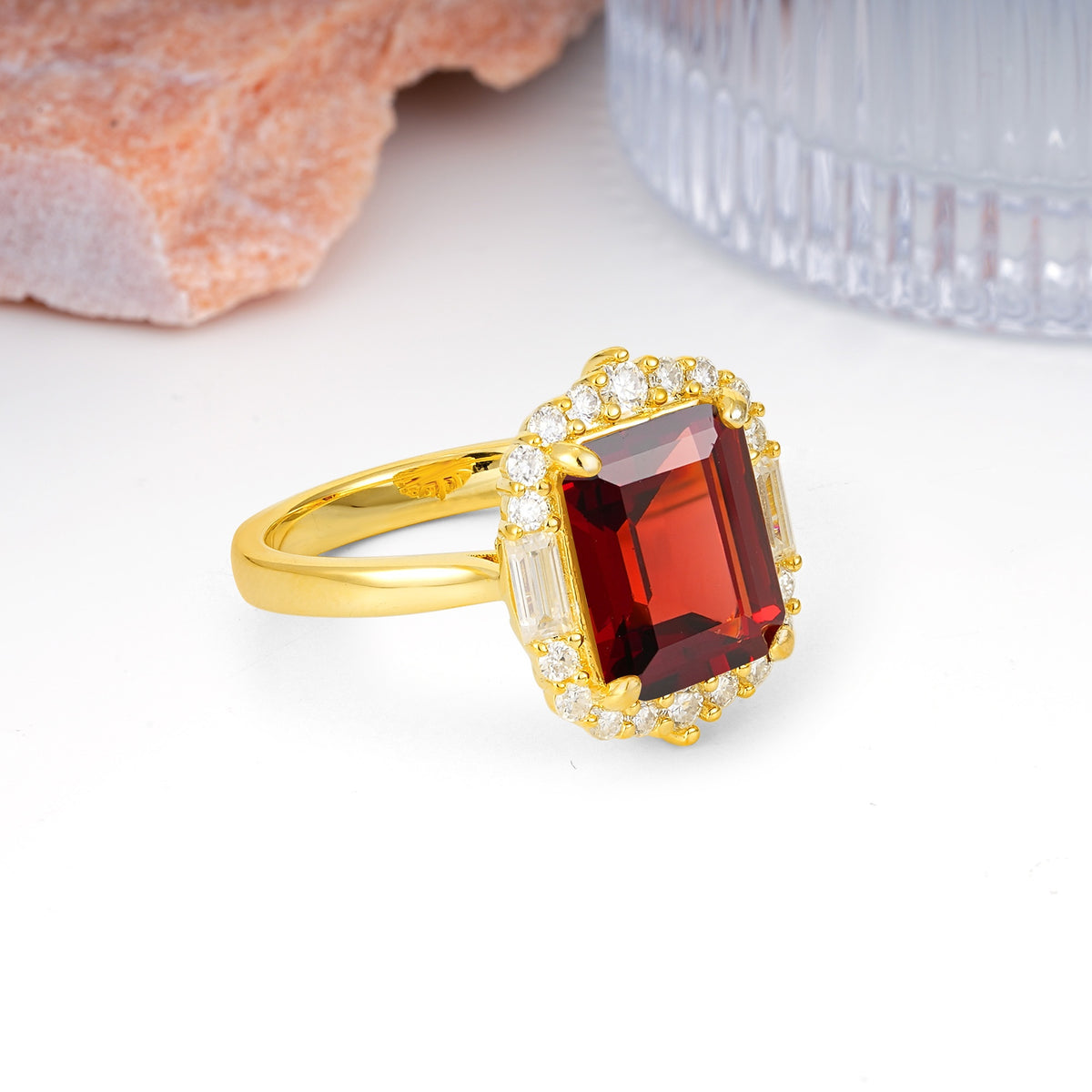Unique & Classic 4-Prong Emerald Cut Garnet Engagement Ring - Additional view