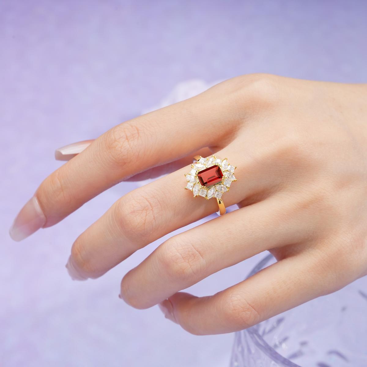 Unique & Classic 4-Prong Emerald Cut Garnet Engagement Ring