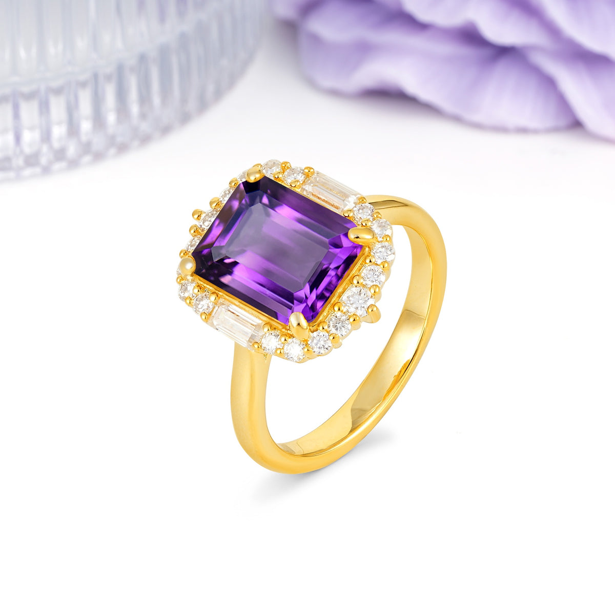 Unique & Classic 4-Prong Emerald Cut Amethyst Engagement Ring - Additional view