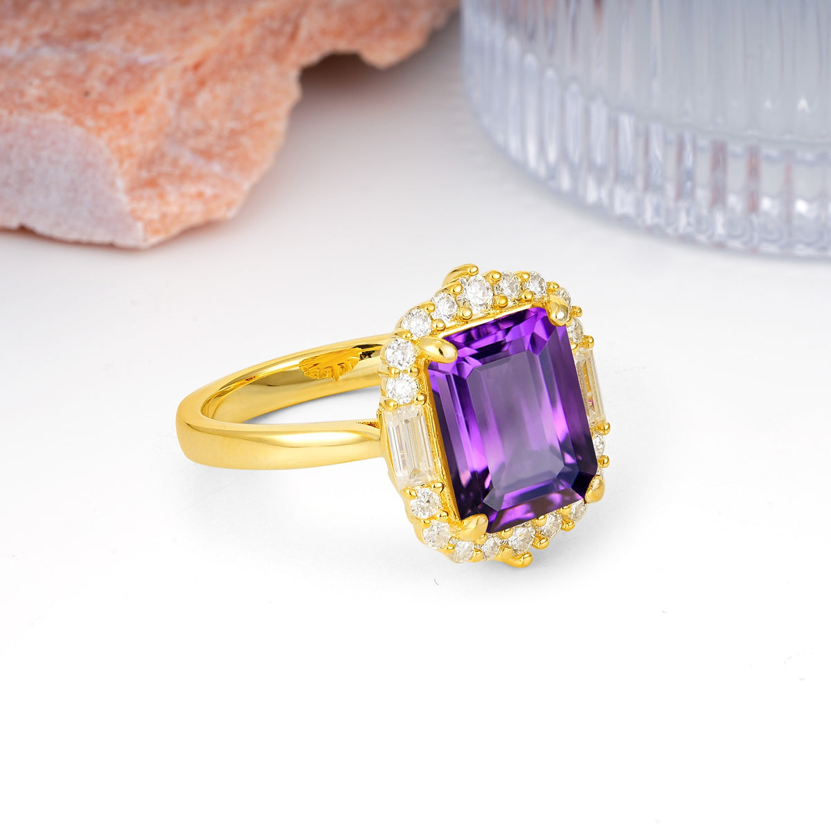 Unique & Classic 4-Prong Emerald Cut Amethyst Engagement Ring - Additional view