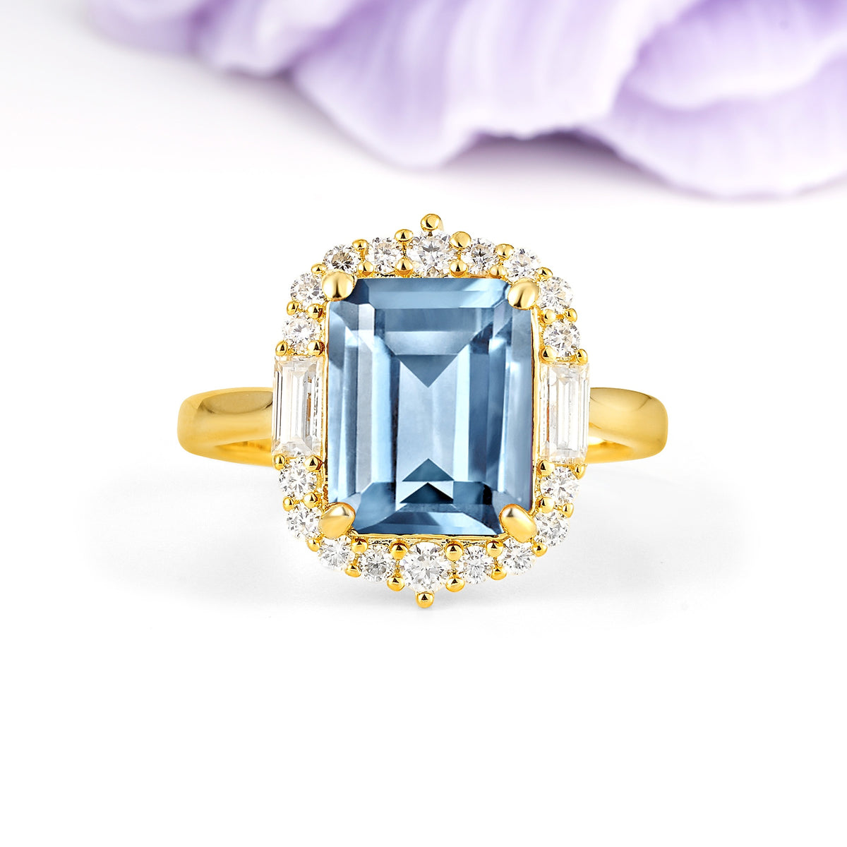 Unique & Classic 4-Prong Emerald Cut Aquamarine Engagement Ring - Additional view