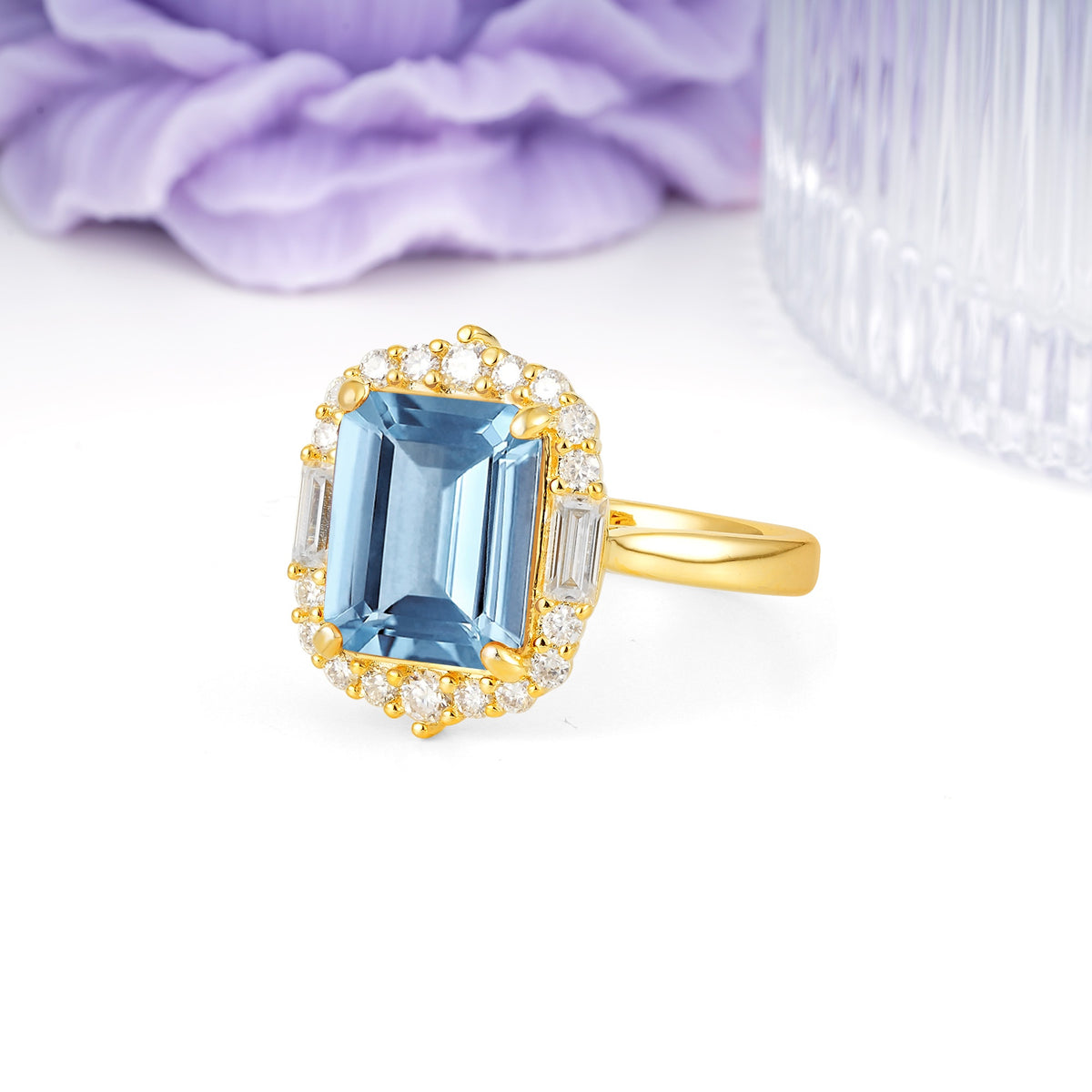 Unique & Classic 4-Prong Emerald Cut Aquamarine Engagement Ring - Additional view