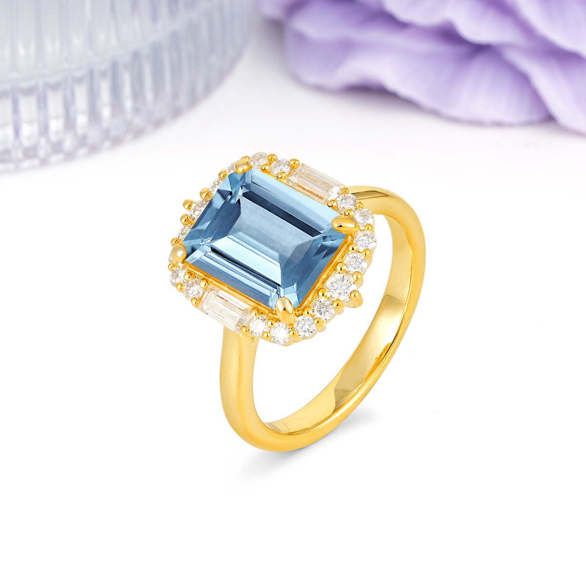 Unique & Classic 4-Prong Emerald Cut Aquamarine Engagement Ring - Additional view