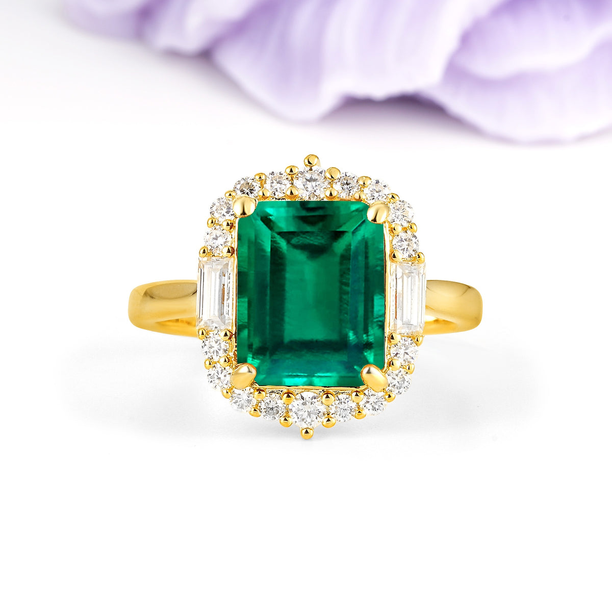 Unique & Classic 4-Prong Emerald Cut Emerald Engagement Ring - Additional view