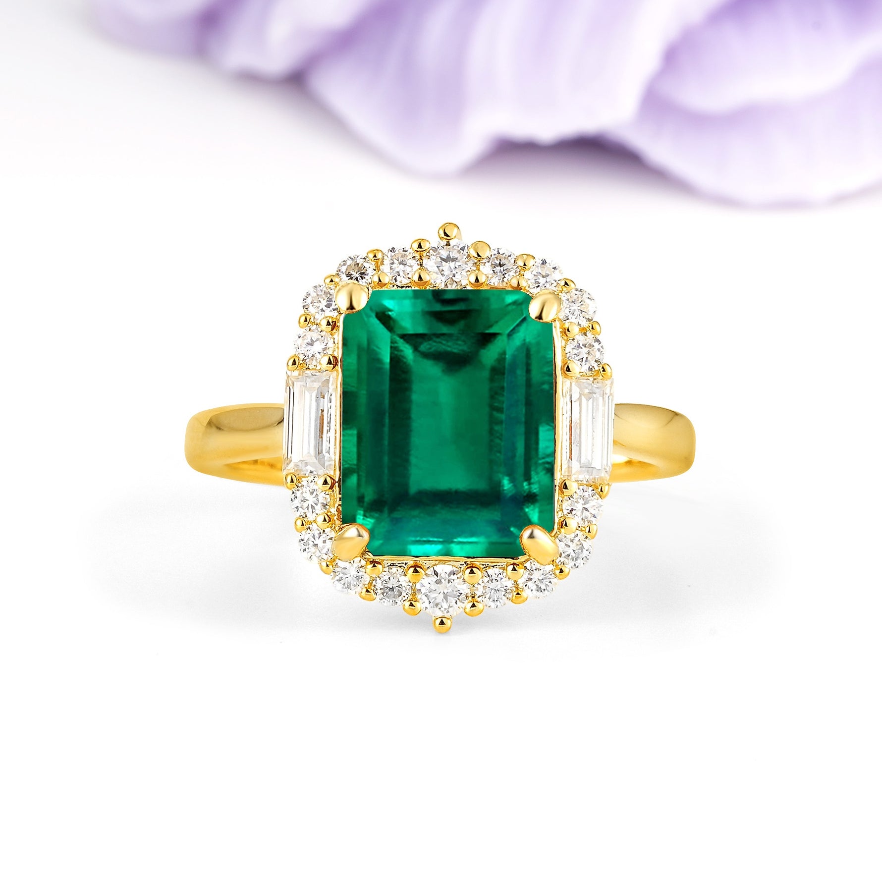 Unique & Classic 4-Prong Emerald Cut Emerald Engagement Ring - Additional view
