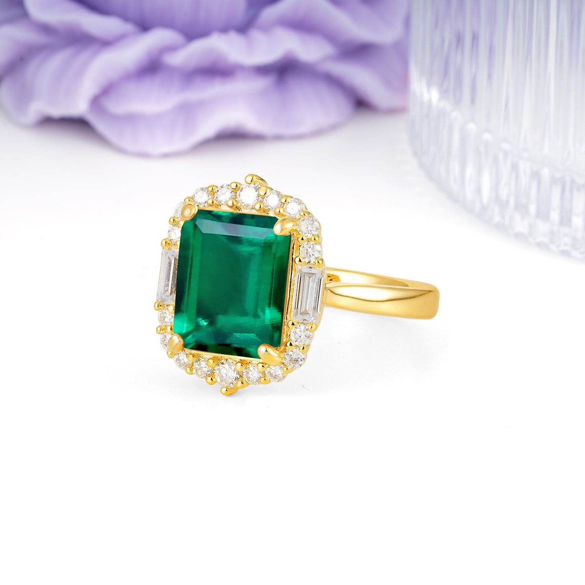 Unique & Classic 4-Prong Emerald Cut Emerald Engagement Ring - Additional view
