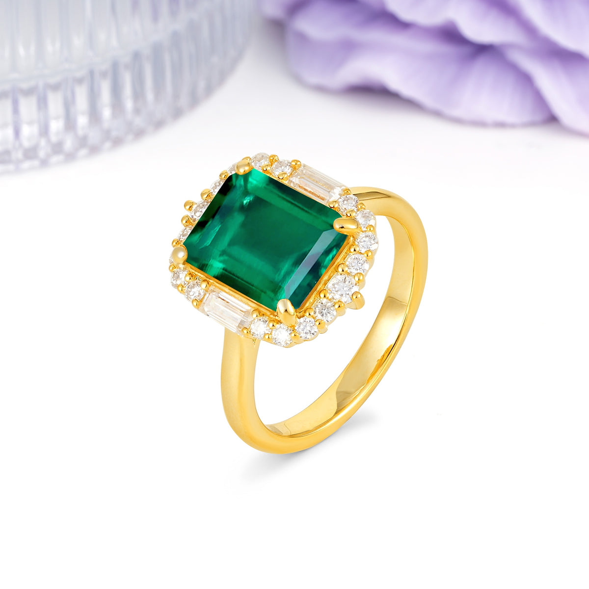 Unique & Classic 4-Prong Emerald Cut Emerald Engagement Ring - Additional view