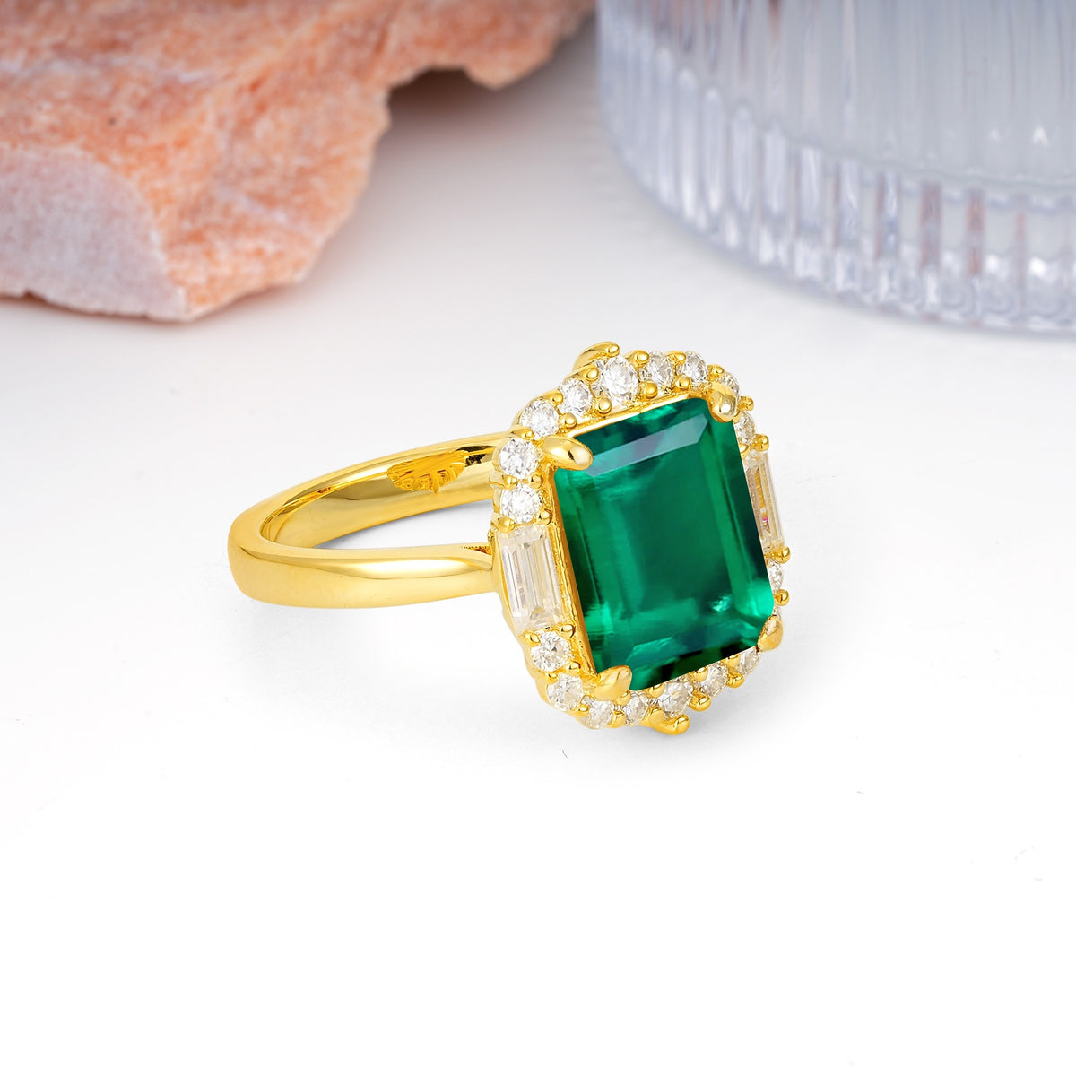 Unique & Classic 4-Prong Emerald Cut Emerald Engagement Ring - Additional view
