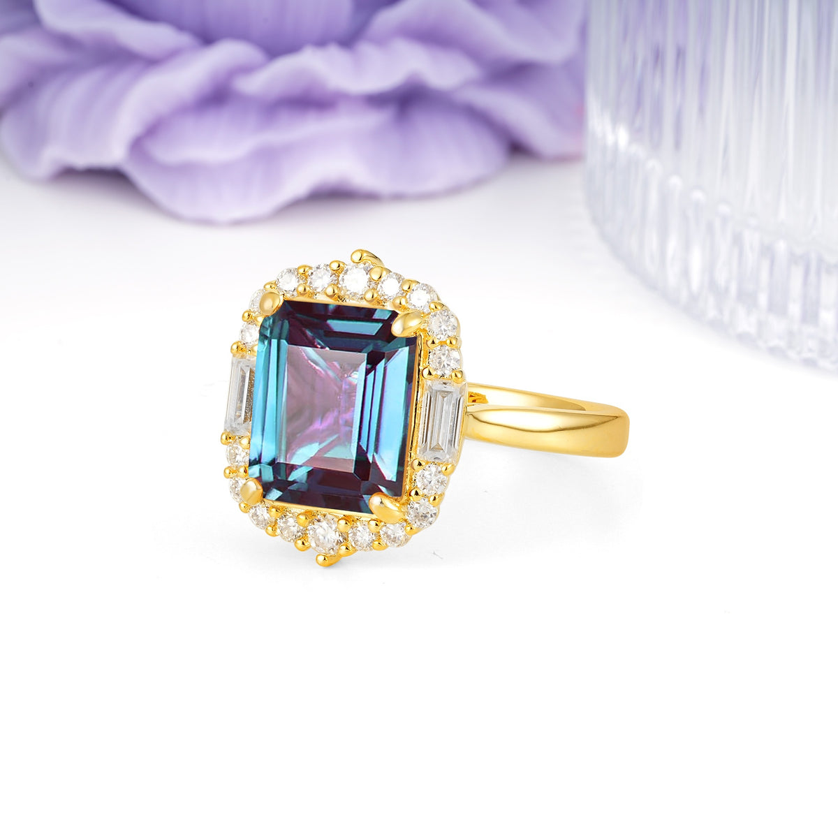 Unique & Classic 4-Prong Emerald Cut Alexandrite Engagement Ring - Additional view