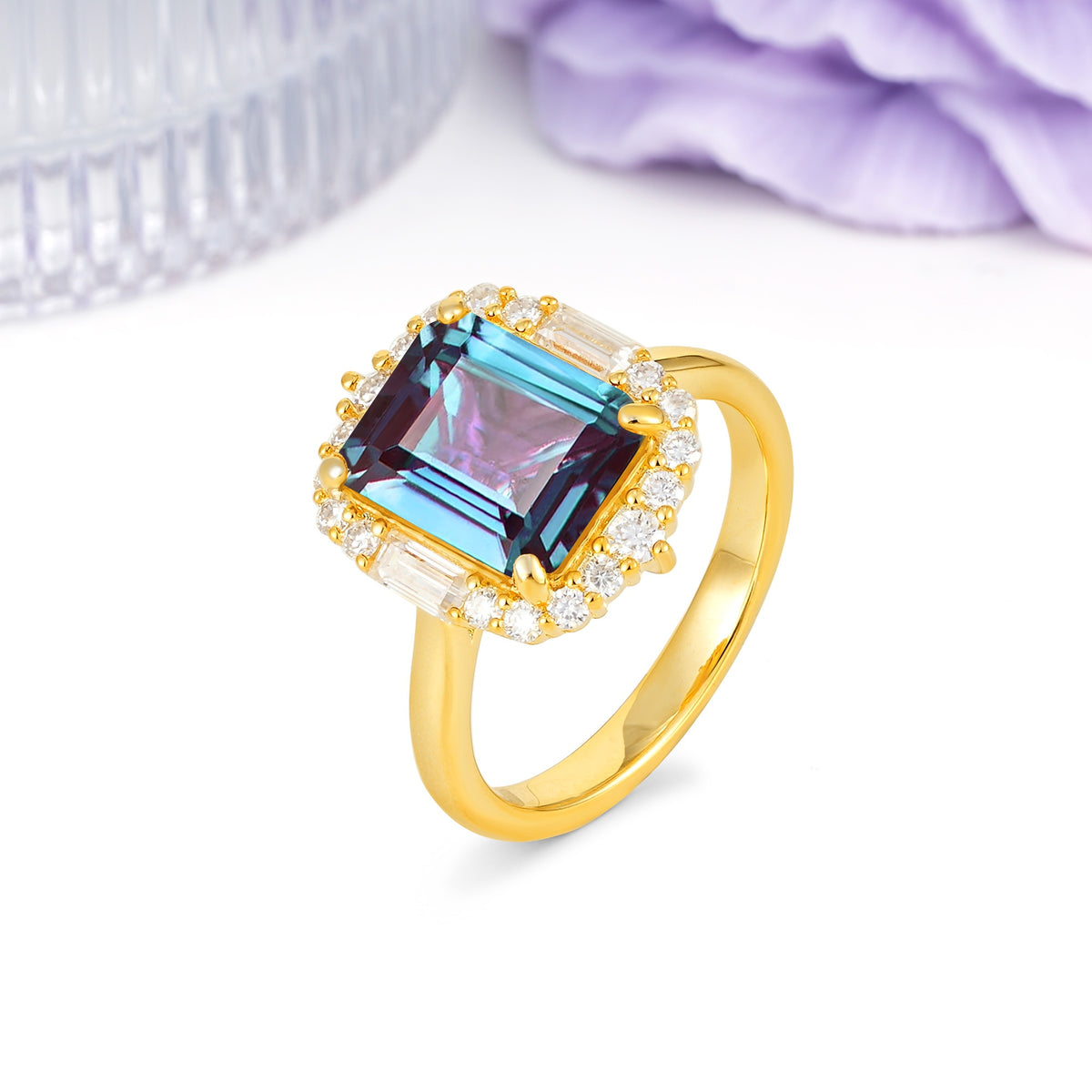 Unique & Classic 4-Prong Emerald Cut Alexandrite Engagement Ring - Additional view