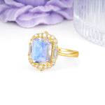 Unique & Classic 4-Prong Emerald Cut Moonstone Engagement Ring - Additional view