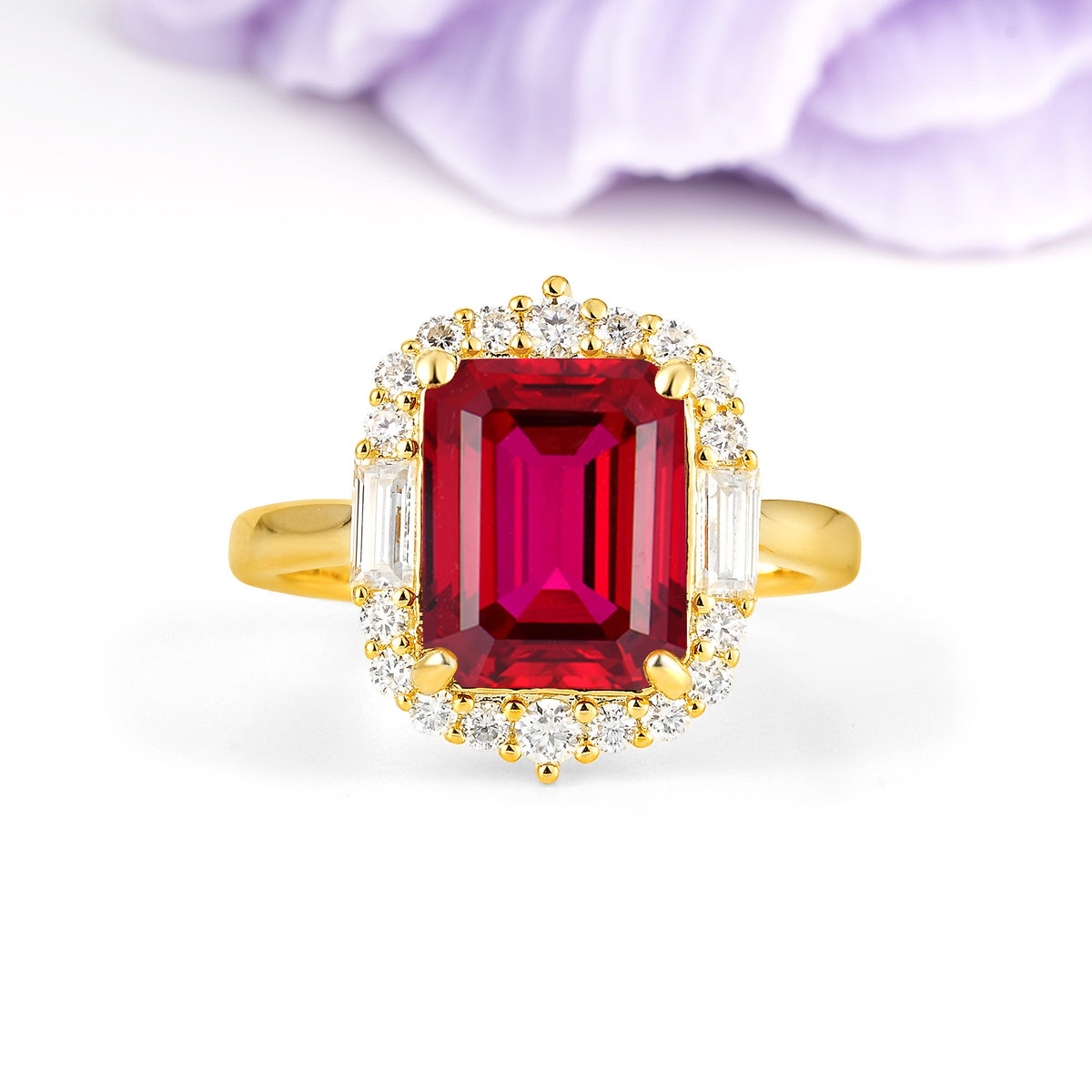 Unique & Classic 4-Prong Emerald Cut Ruby Engagement Ring - Additional view