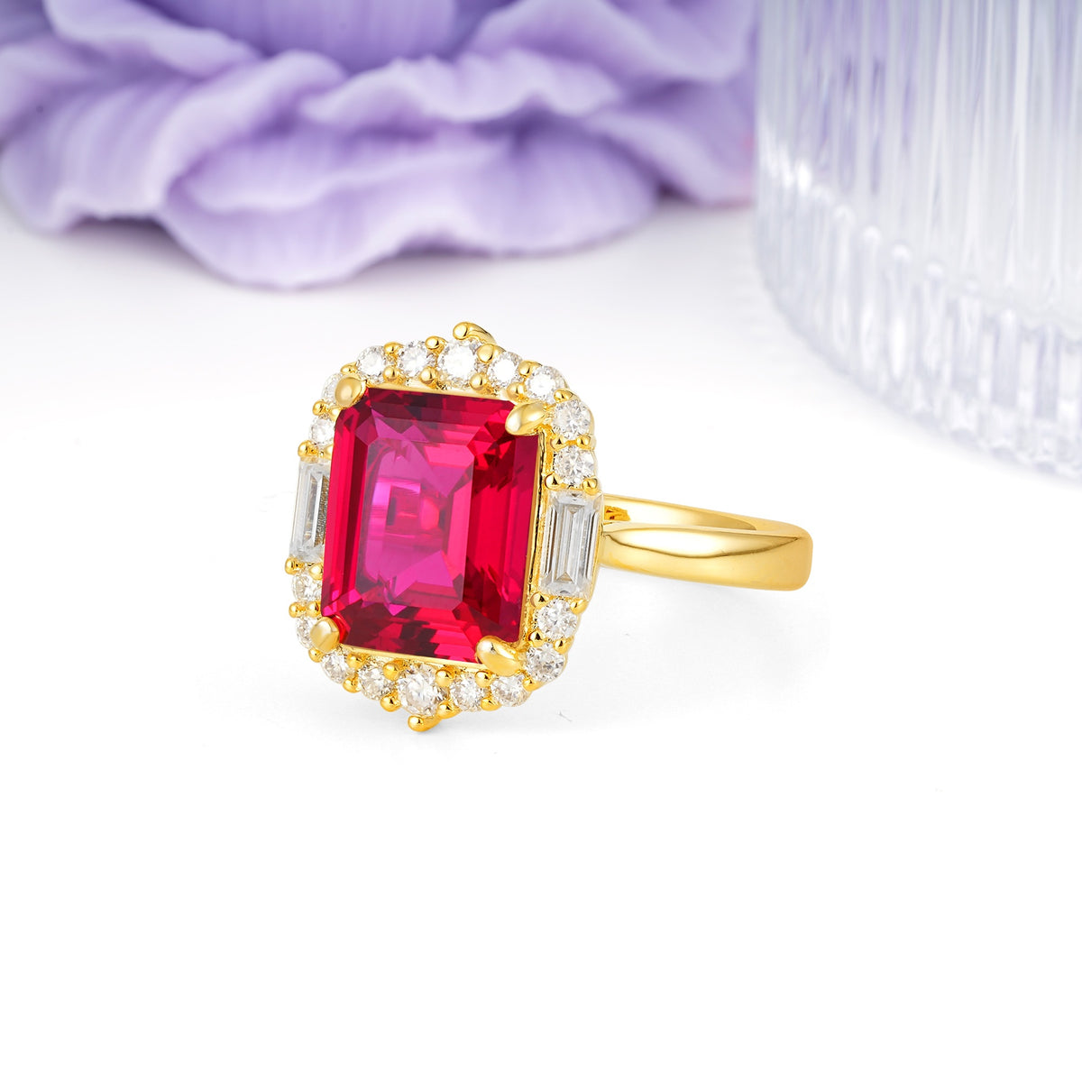 Unique & Classic 4-Prong Emerald Cut Ruby Engagement Ring - Additional view