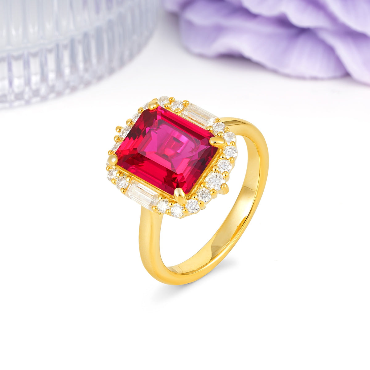 Unique & Classic 4-Prong Emerald Cut Ruby Engagement Ring - Additional view