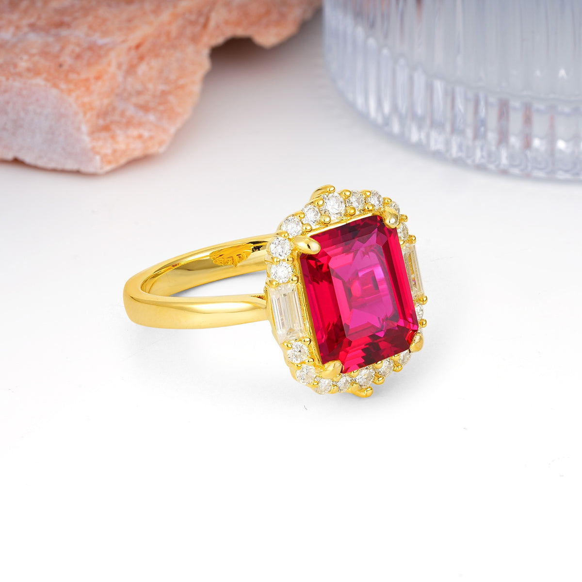 Unique & Classic 4-Prong Emerald Cut Ruby Engagement Ring - Additional view