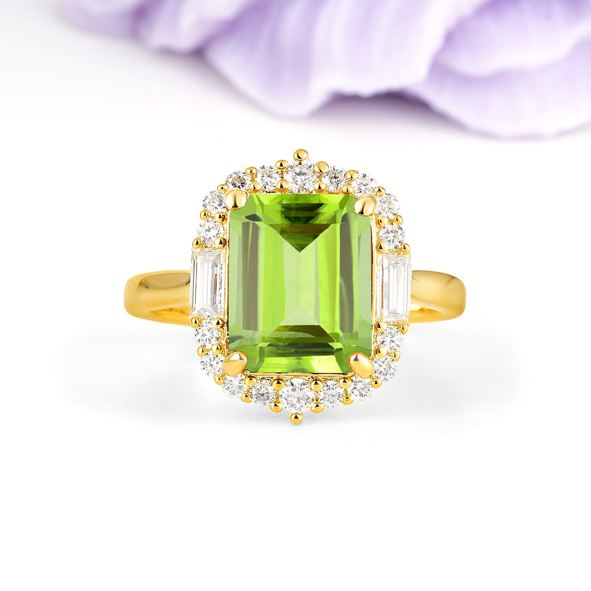 Unique & Classic 4-Prong Emerald Cut Peridot Engagement Ring - Additional view