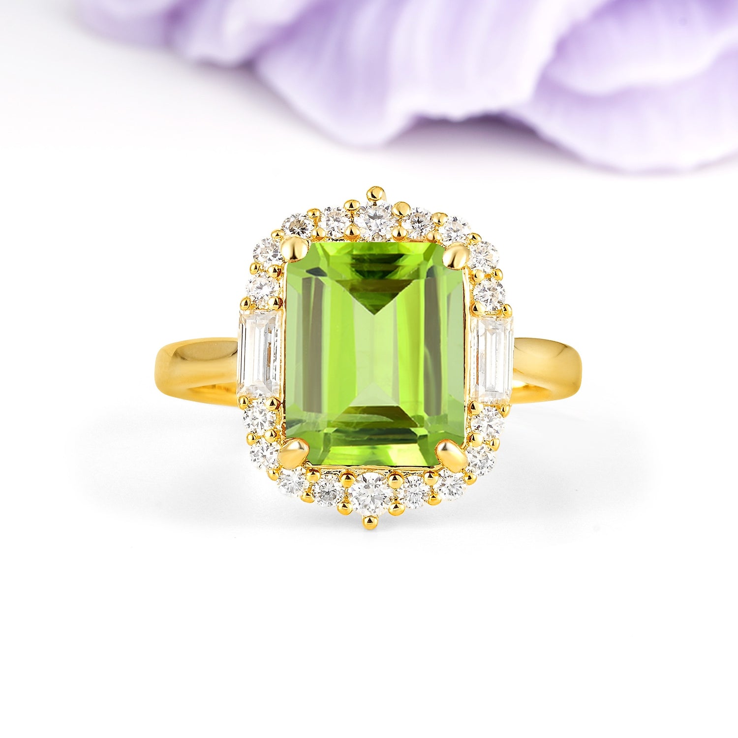 Unique & Classic 4-Prong Emerald Cut Peridot Engagement Ring - Additional view