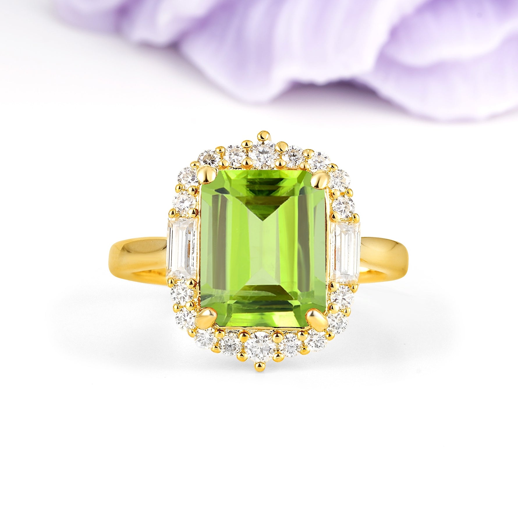Unique & Classic 4-Prong Emerald Cut Peridot Engagement Ring - Additional view