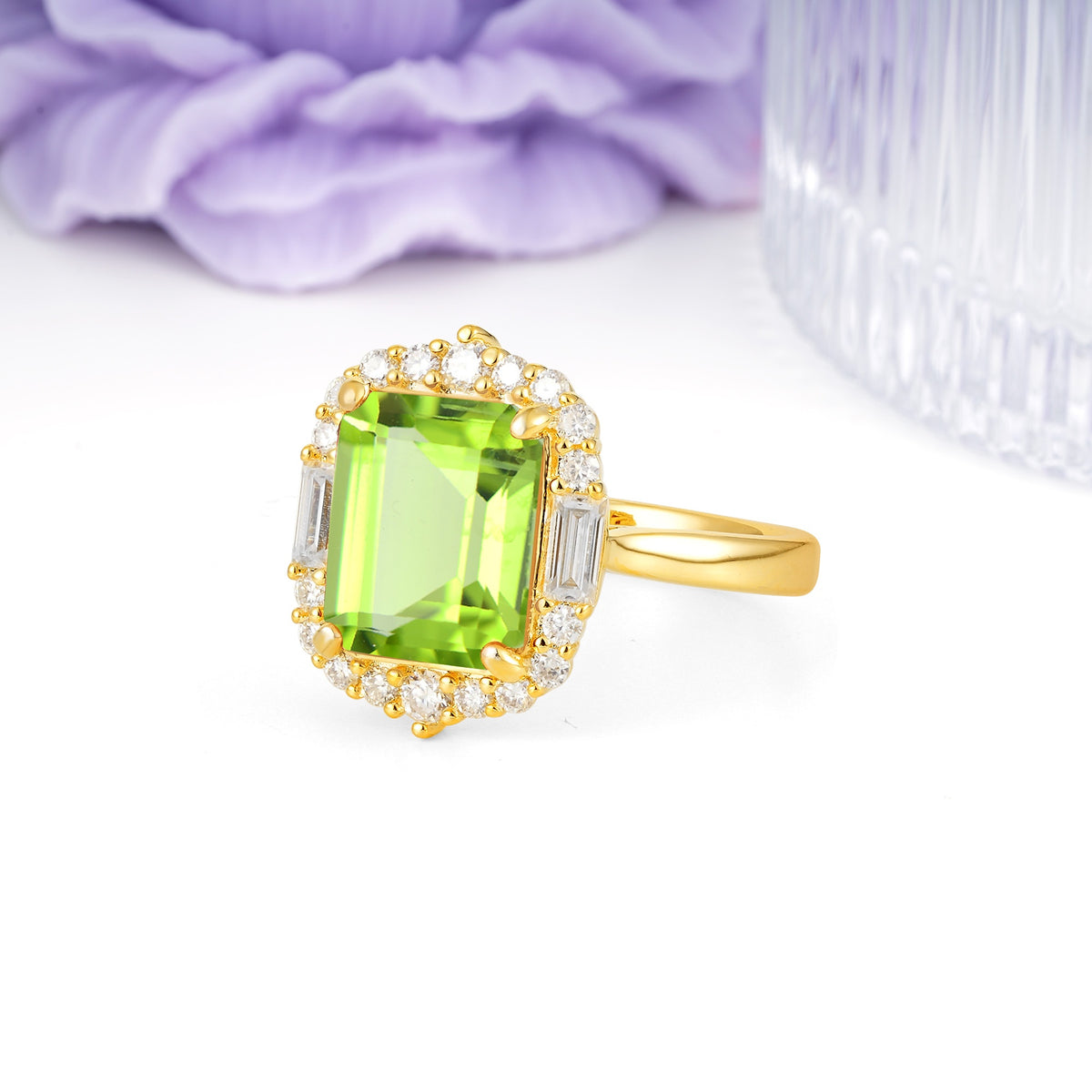 Unique & Classic 4-Prong Emerald Cut Peridot Engagement Ring - Additional view