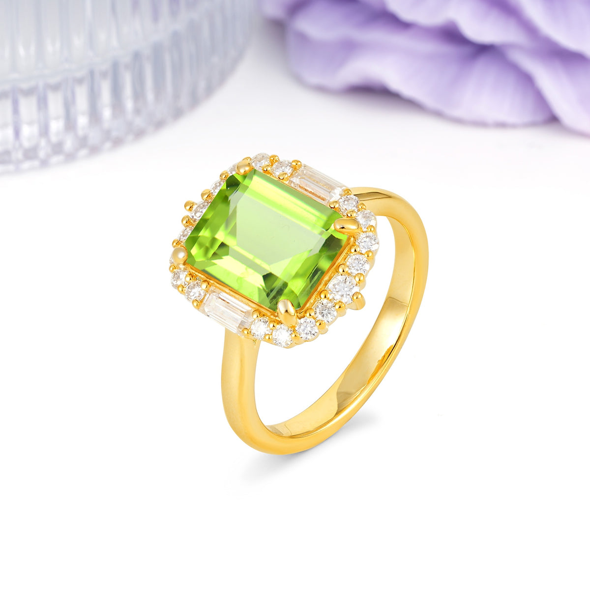 Unique & Classic 4-Prong Emerald Cut Peridot Engagement Ring - Additional view