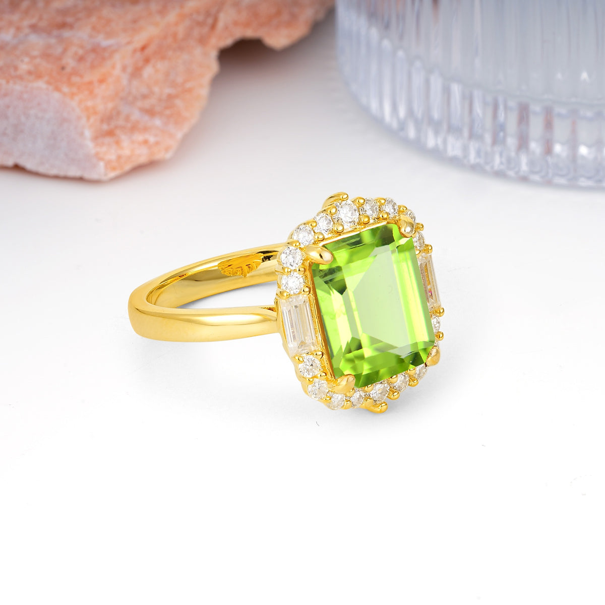 Unique & Classic 4-Prong Emerald Cut Peridot Engagement Ring - Additional view